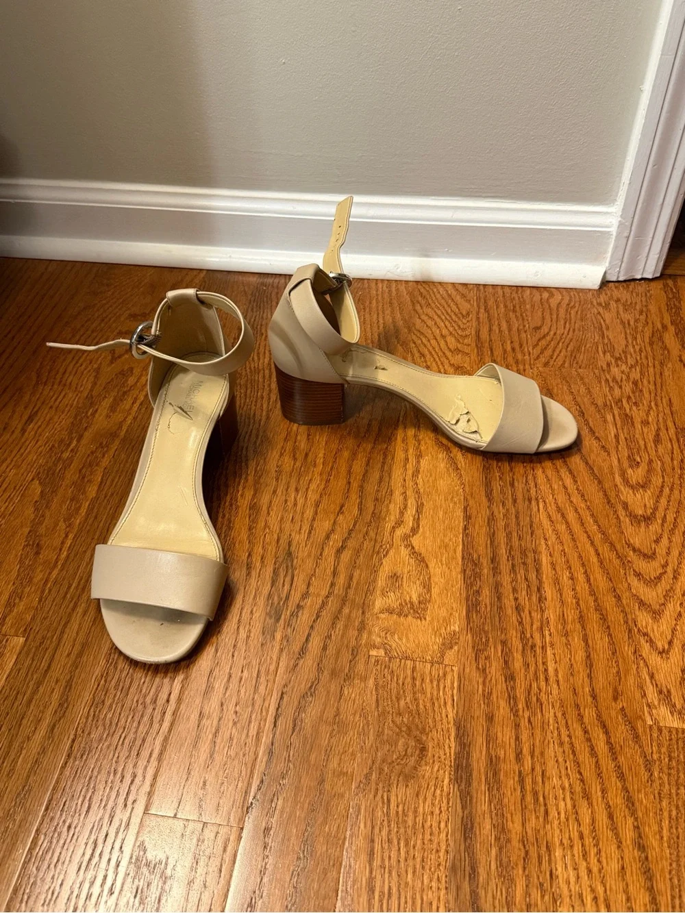Michael Kors Beige Ankle-Strap Block Heel Sandals